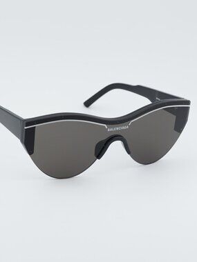 Balenciaga BB0004S 001 Semi Rim Sunglasses Black Shield Frame, Grey Lenses